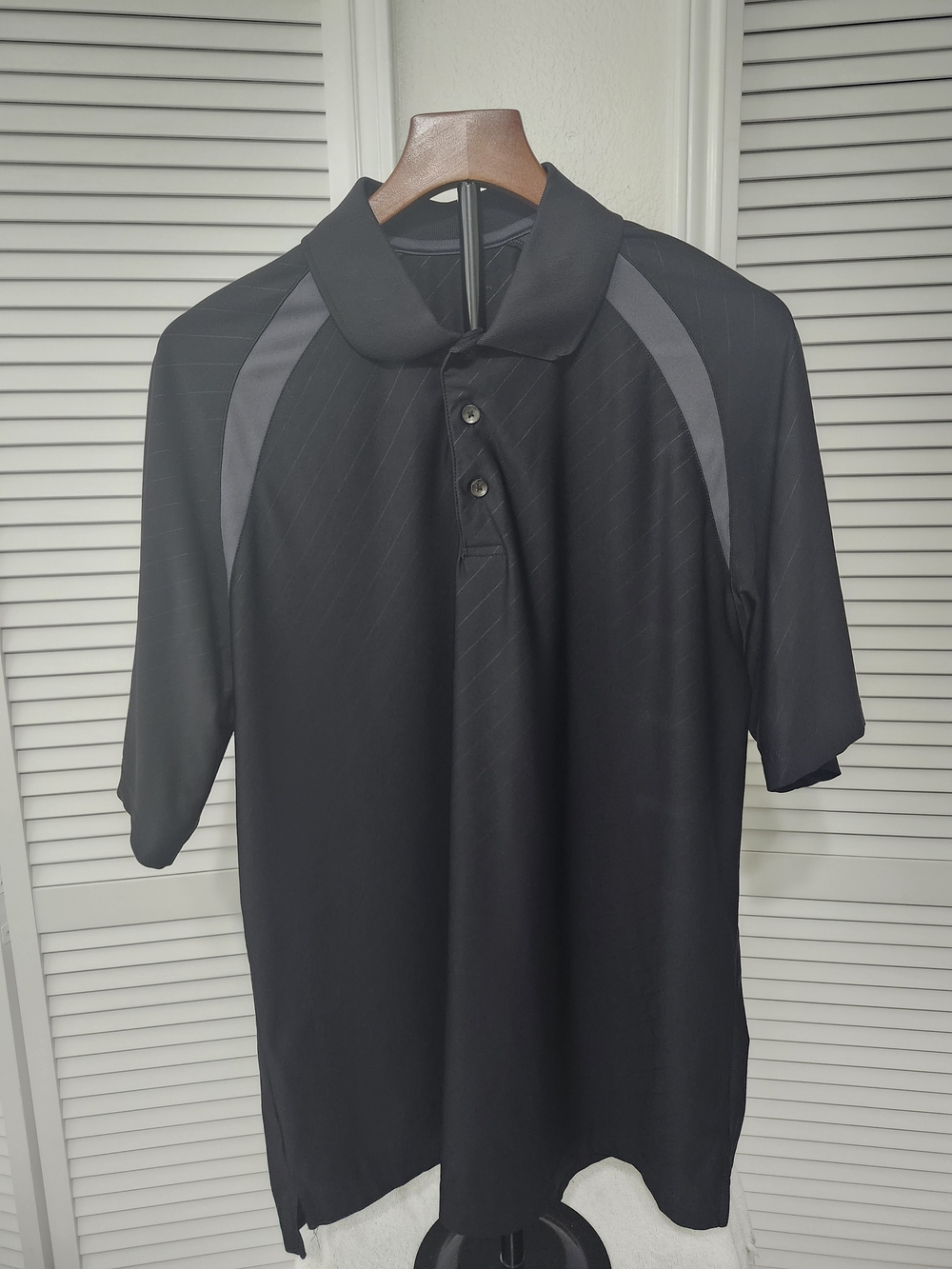 Men's Black Polo with Gray Shoulder Panels